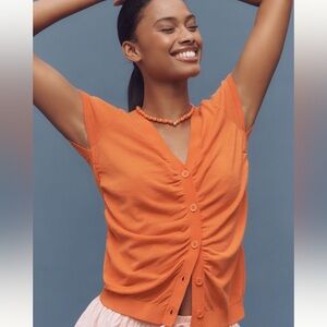 Anthropologie Cardigan Ruched Short-Sleeve
V-Neck Sweater